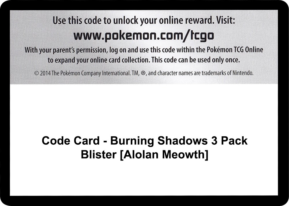 Code Card - Burning Shadows 3 Pack Blister [Alolan Meowth]