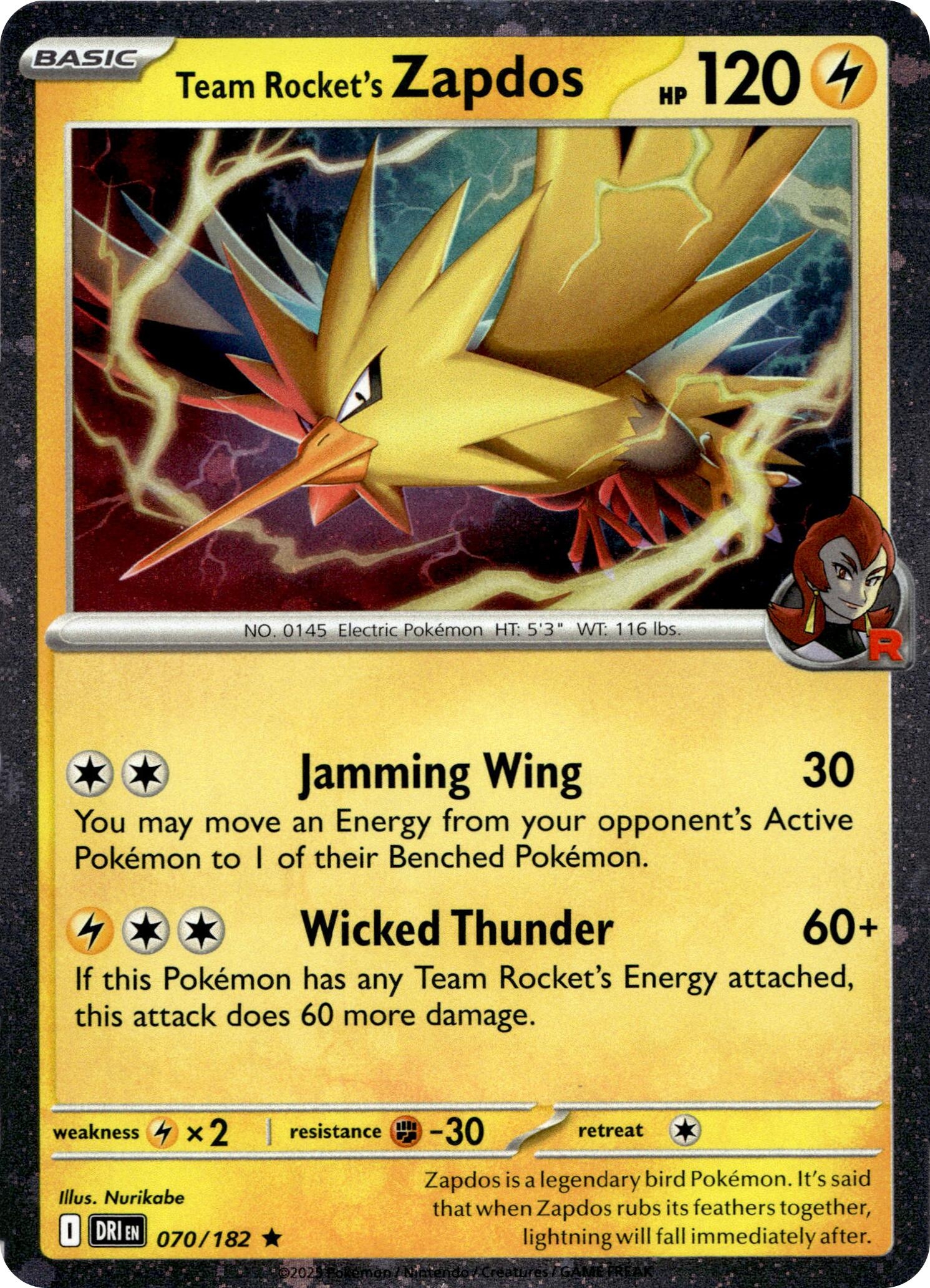 Team Rocket's Zapdos - 070/182 (Cosmos Holo)
