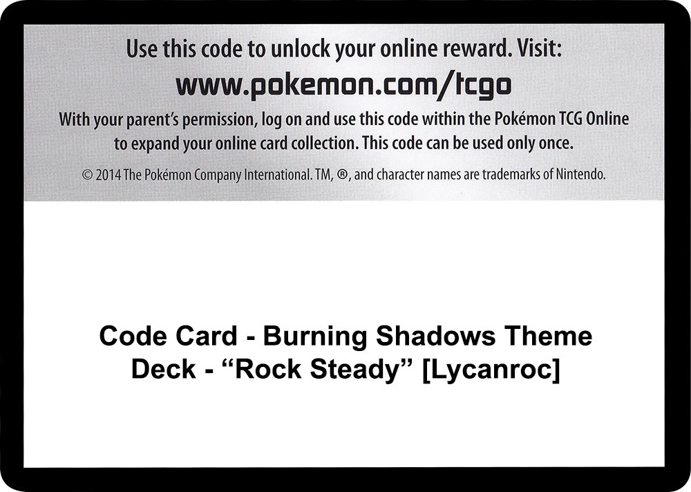 Code Card - Burning Shadows Theme Deck - "Rock Steady" [Lycanroc]