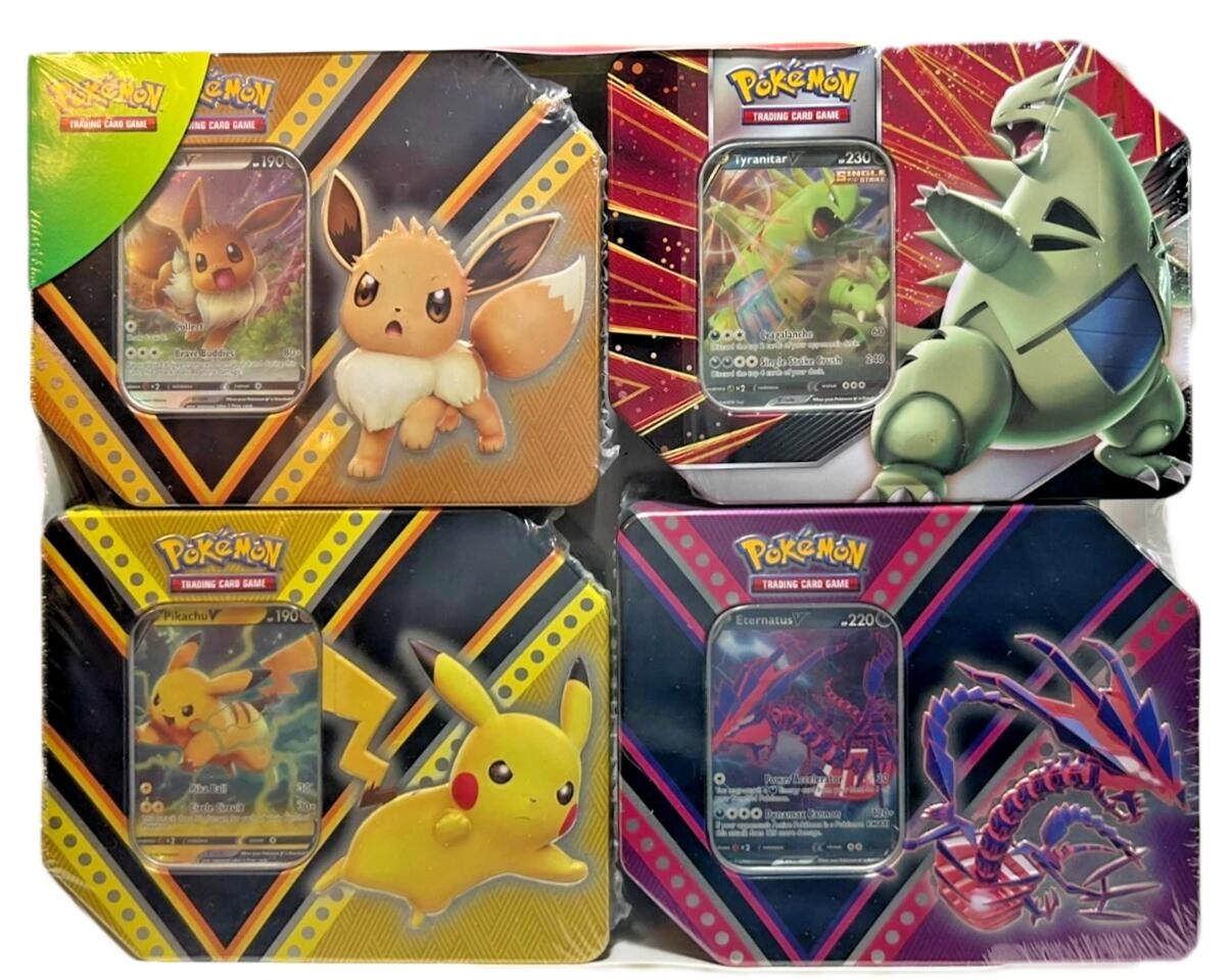 Costco Exclusive 4-Tin Bundle: V Powers Tin [Set of 3] + V Strikers [Tyranitar]