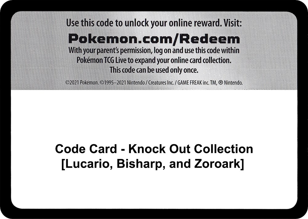 Code Card - Knock Out Collection [Lucario, Bisharp, and Zoroark]