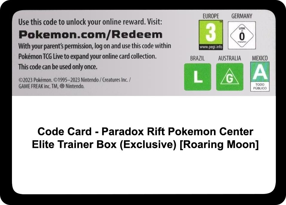 Code Card - Paradox Rift Pokemon Center Elite Trainer Box (Exclusive) [Roaring Moon]