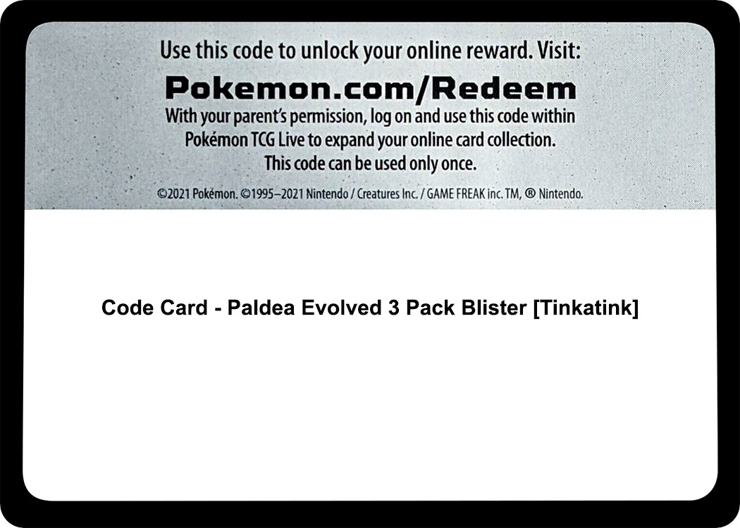 Code Card - Paldea Evolved 3 Pack Blister [Tinkatink]