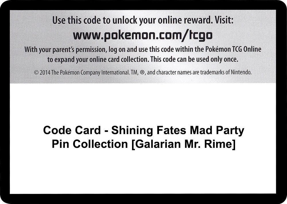 Code Card - Shining Fates Mad Party Pin Collection [Galarian Mr. Rime]