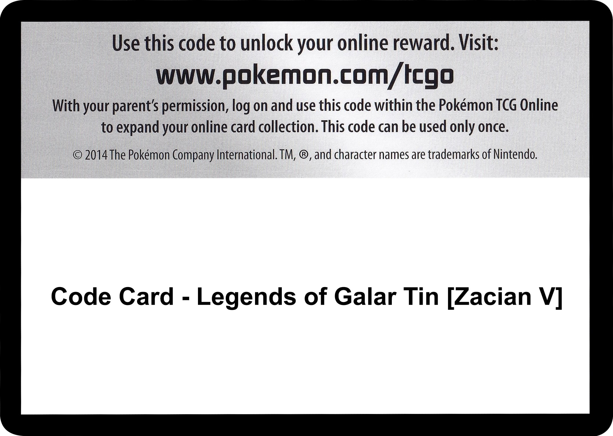 Code Card - Legends of Galar Tin [Zacian V]