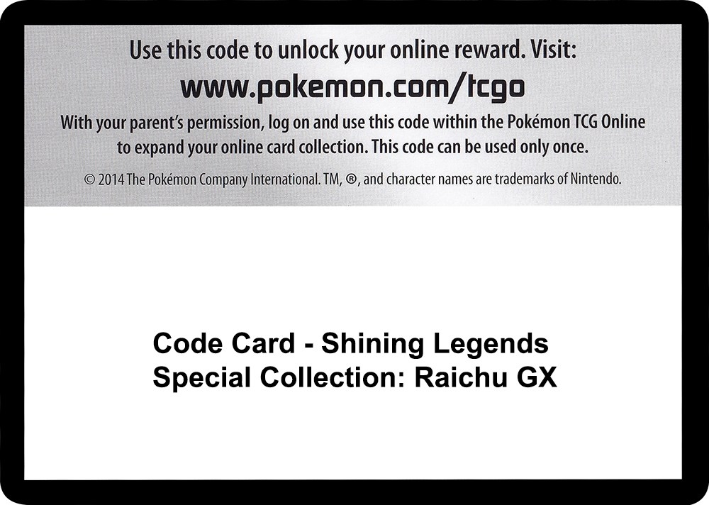 Code Card - Shining Legends Special Collection: Raichu GX
