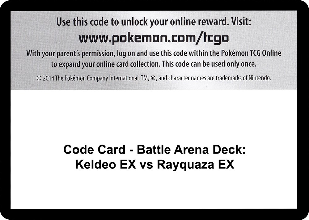 Code Card - Battle Arena Deck: Keldeo EX vs Rayquaza EX