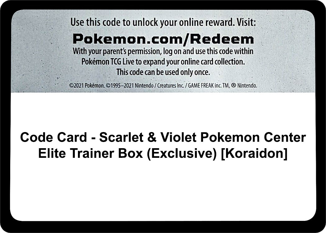 Code Card - Scarlet & Violet Pokemon Center Elite Trainer Box (Exclusive) [Koraidon]