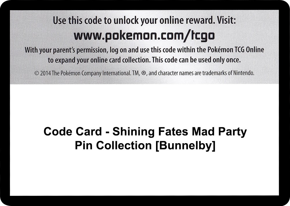 Code Card - Shining Fates Mad Party Pin Collection [Bunnelby]