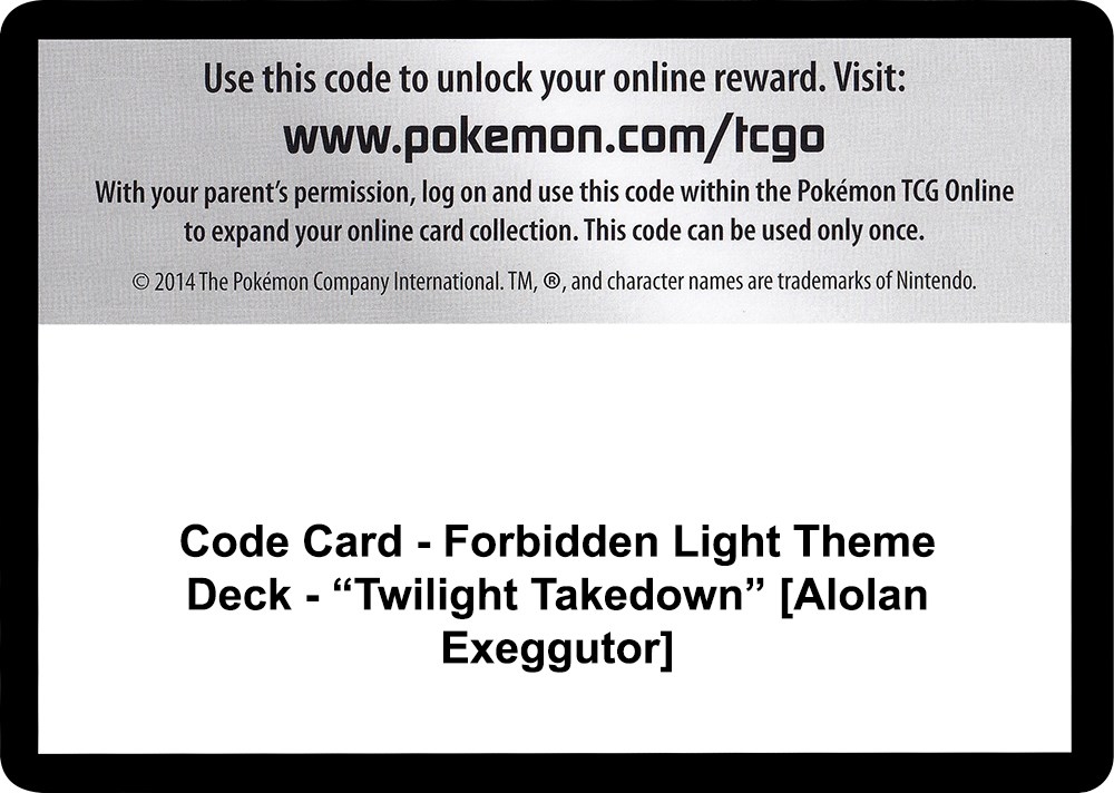 Code Card - Forbidden Light Theme Deck - "Twilight Takedown" [Alolan Exeggutor]
