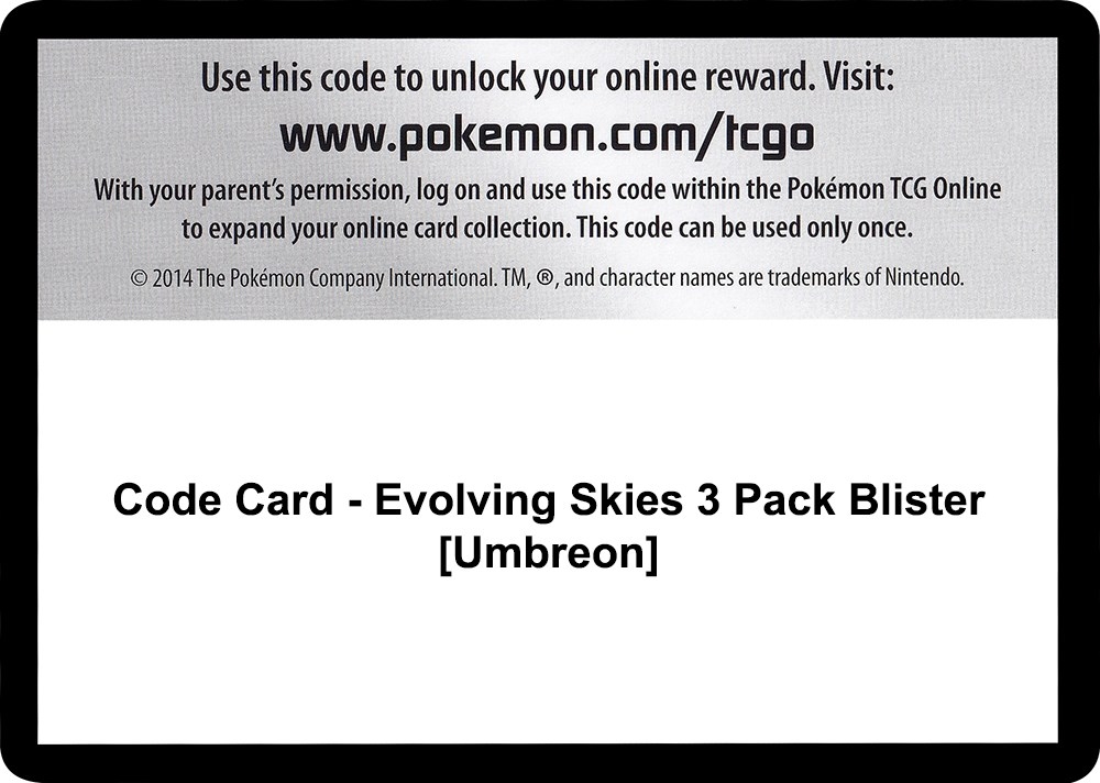 Code Card - Evolving Skies 3 Pack Blister [Umbreon]