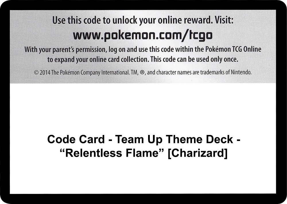 Code Card - Team Up Theme Deck - "Relentless Flame" [Charizard]