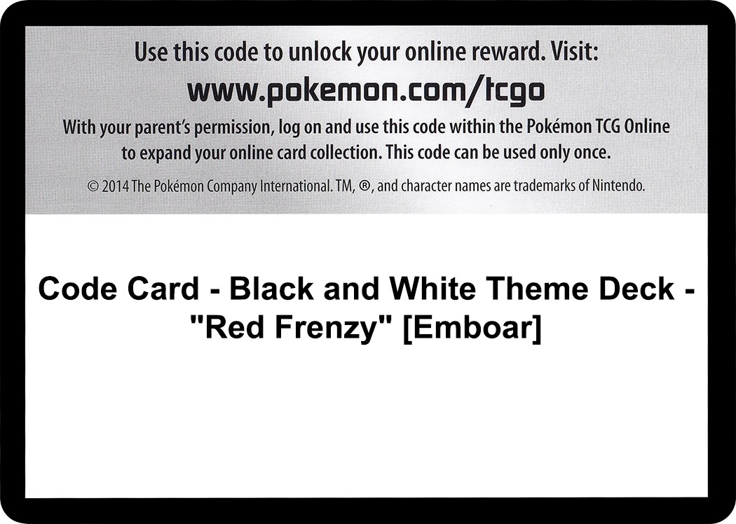 Code Card - Black and White Theme Deck - "Red Frenzy" [Emboar]